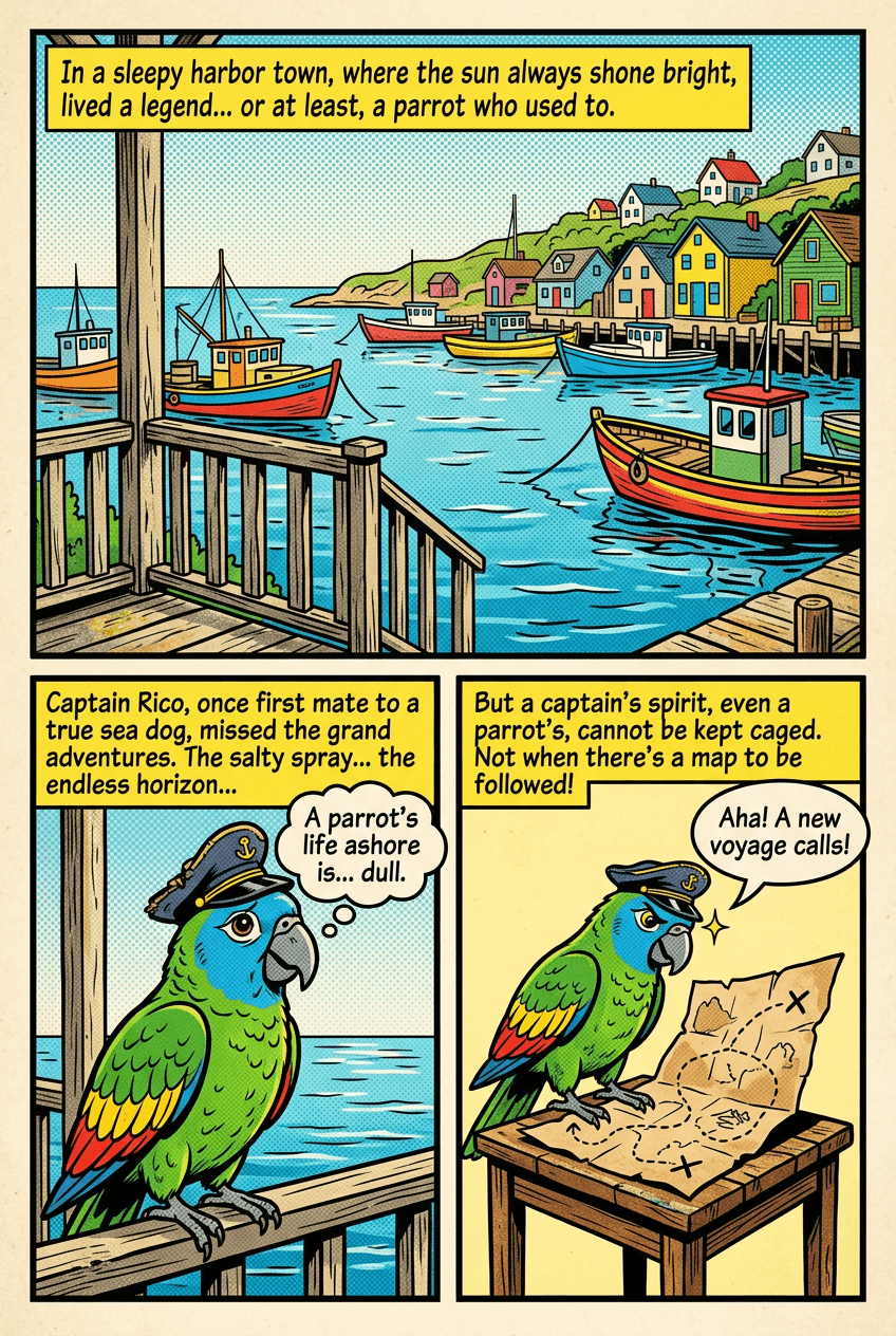Captain Parrot, page 1 of 5, Retro Pop style