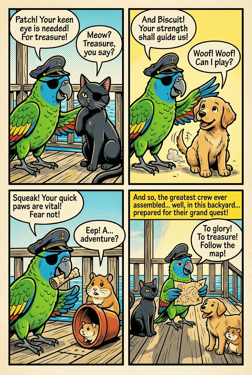 Captain Parrot, page 2 of 5, Retro Pop style