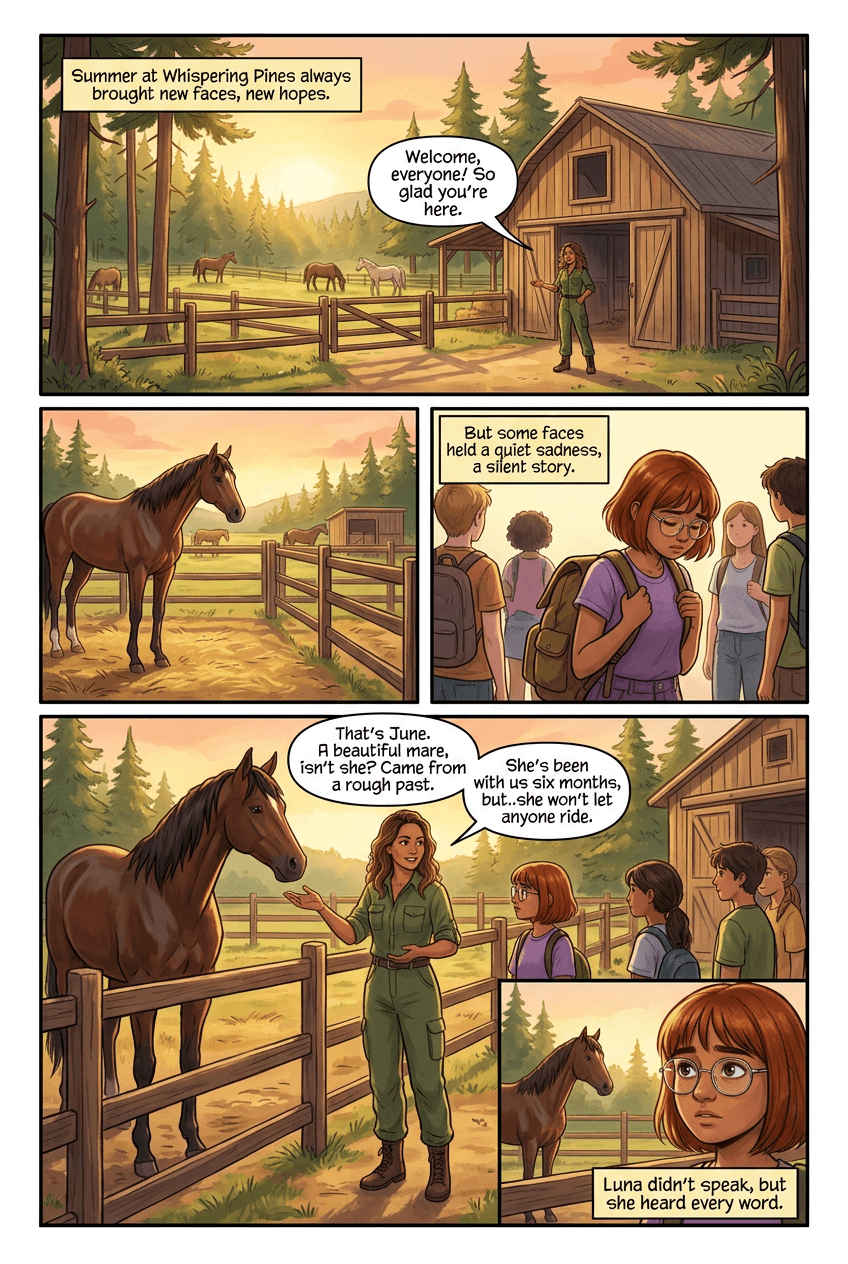 The Horse Who Wouldn't Let Anyone Ride, page 1 of 5, Watercolor style