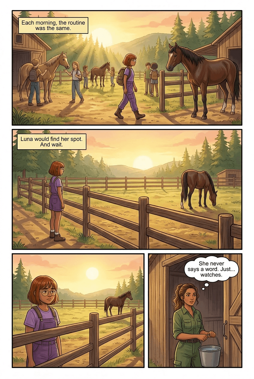 The Horse Who Wouldn't Let Anyone Ride, page 2 of 5, Watercolor style