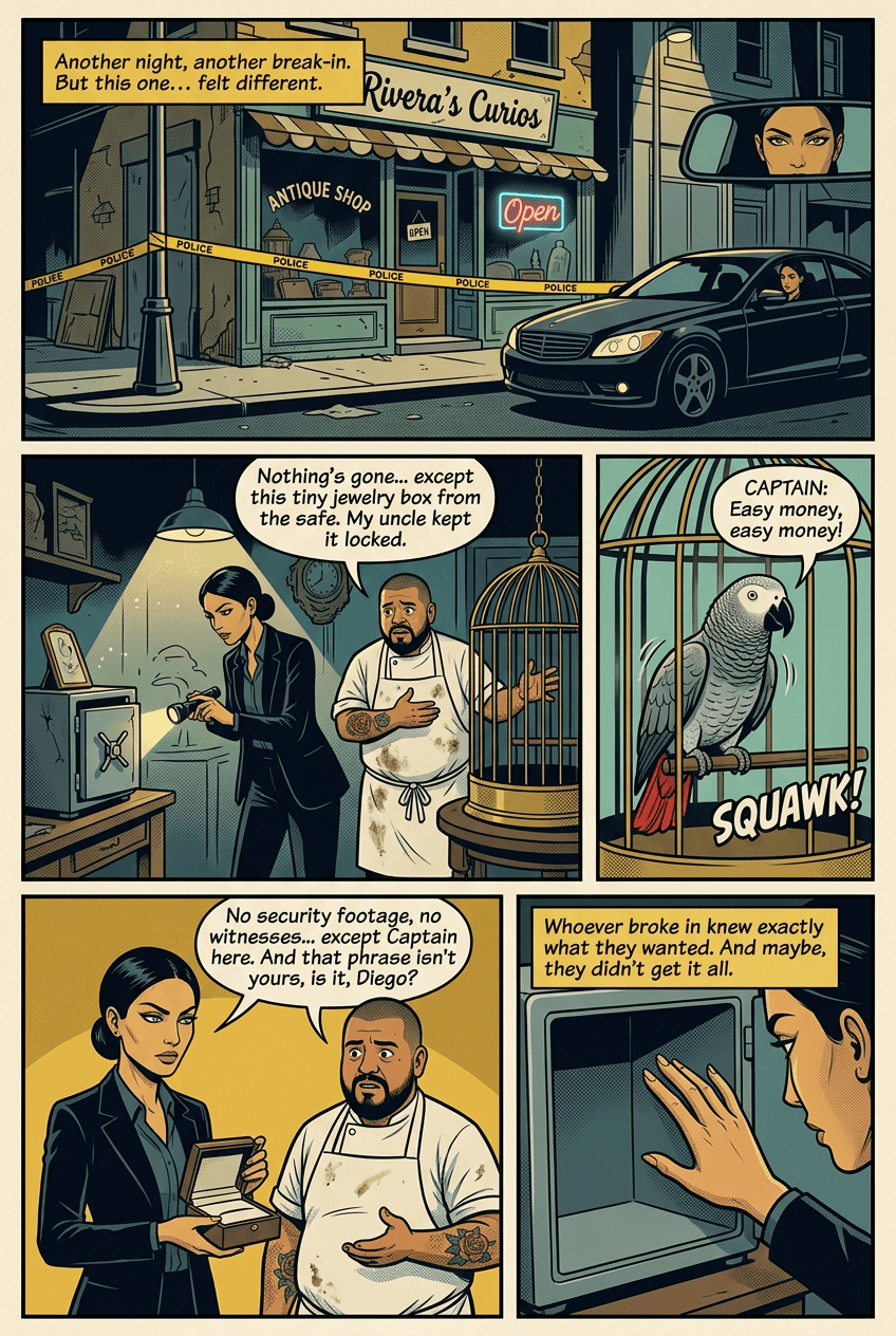 The Witness Was a Parrot, page 1 of 5, Retro Pop style