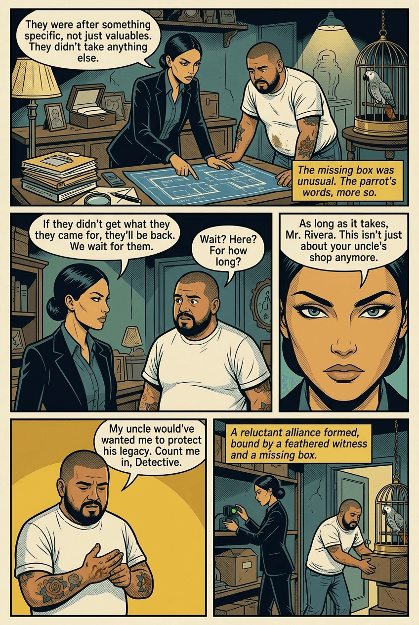 The Witness Was a Parrot, page 2 of 5, Retro Pop style
