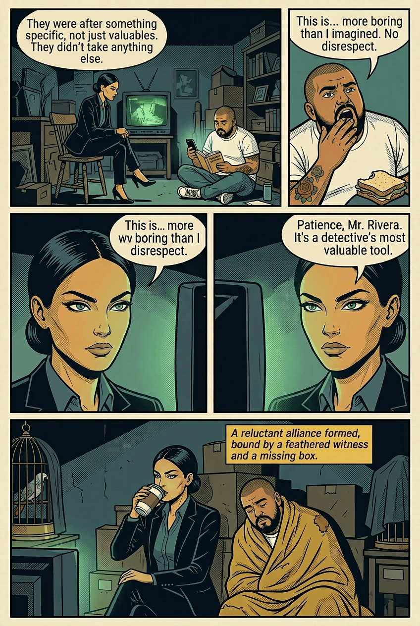 The Witness Was a Parrot, page 3 of 5, Retro Pop style