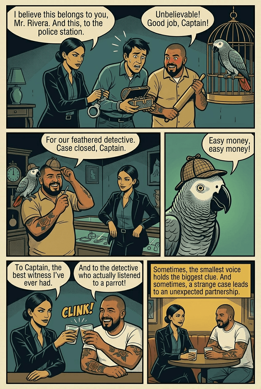 The Witness Was a Parrot, page 5 of 5, Retro Pop style