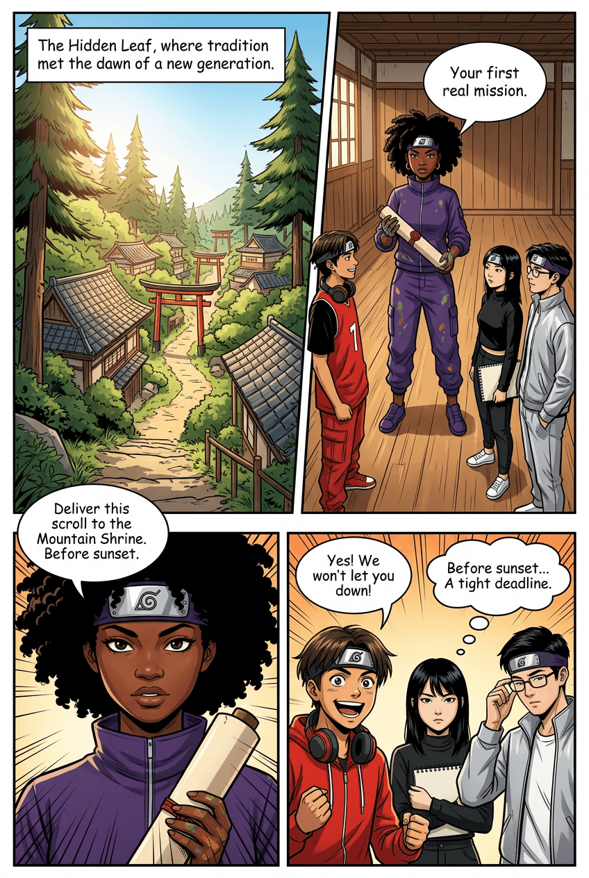 Hidden Leaf Trials, page 1 of 5, Manga style