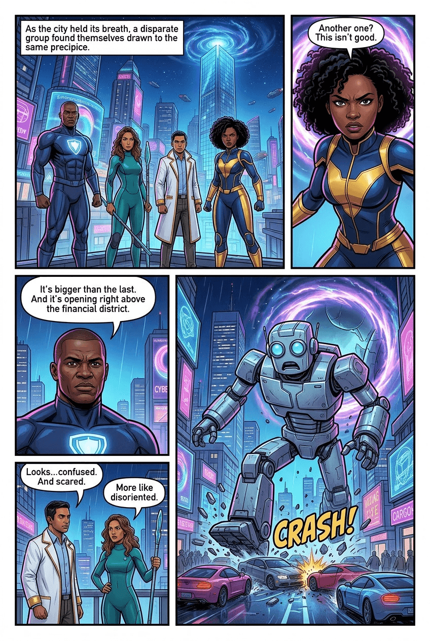 The Defenders of Neon City, page 2 of 5, Superhero style