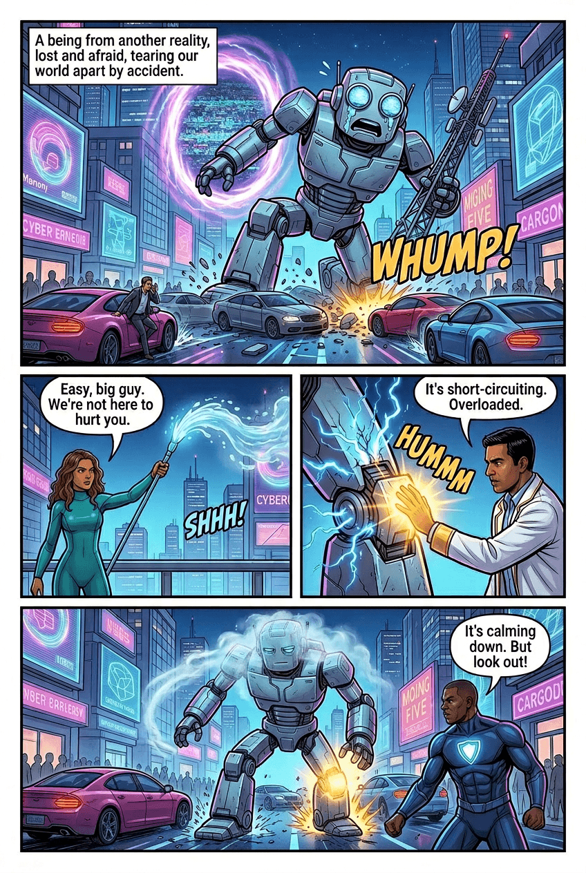 The Defenders of Neon City, page 3 of 5, Superhero style