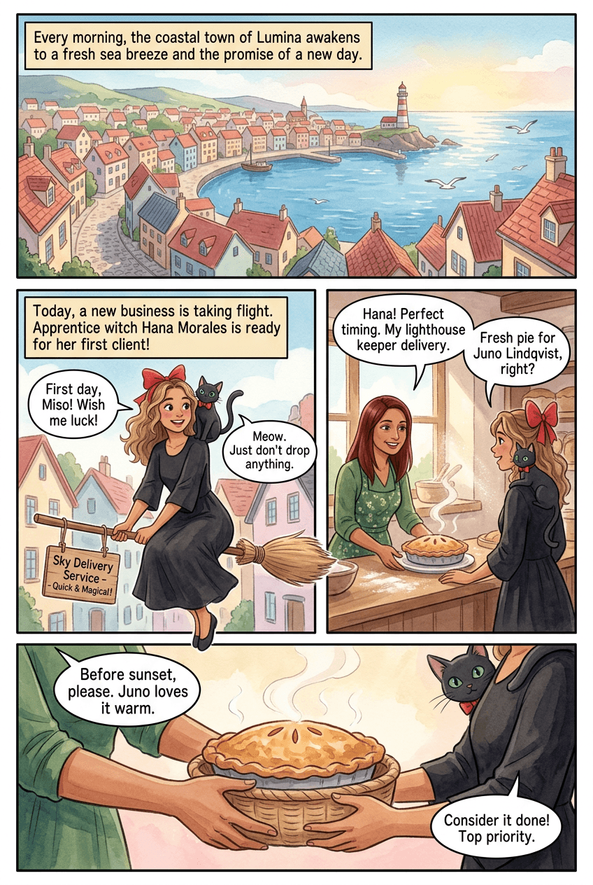 Sky Delivery Witch, page 1 of 5, Honeytoon style