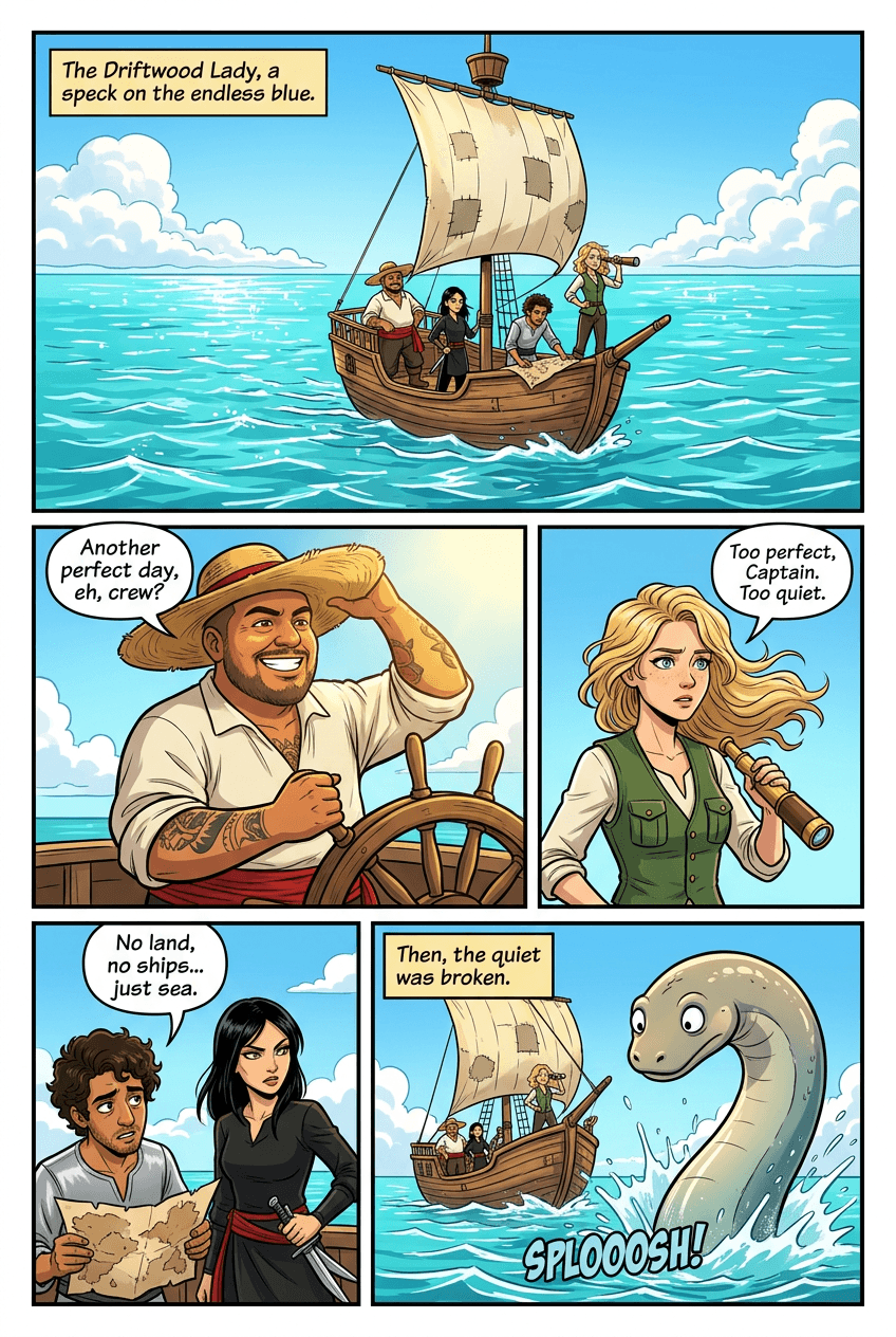 The Driftwood Crew, page 1 of 5, Retro Pop style