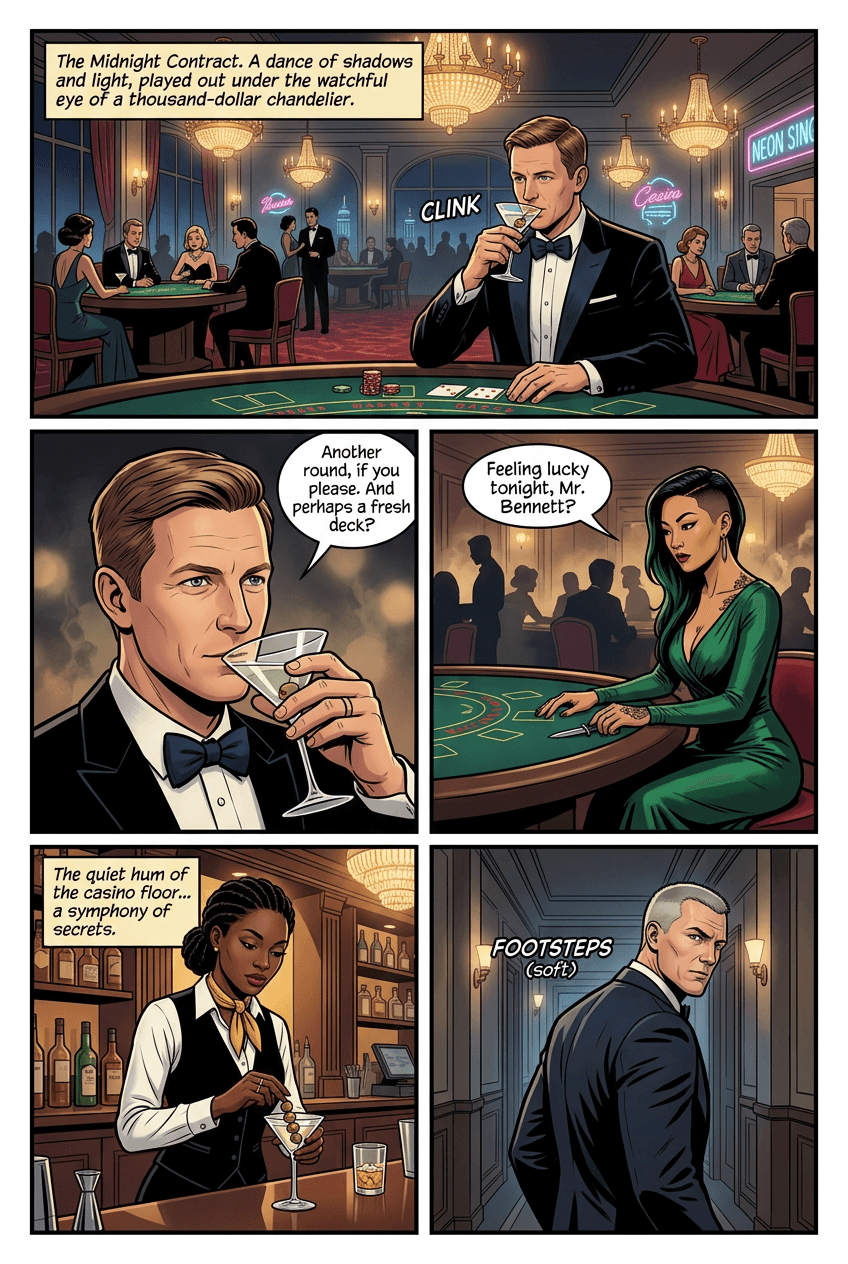 The Midnight Contract, page 1 of 5, Retro Pop style