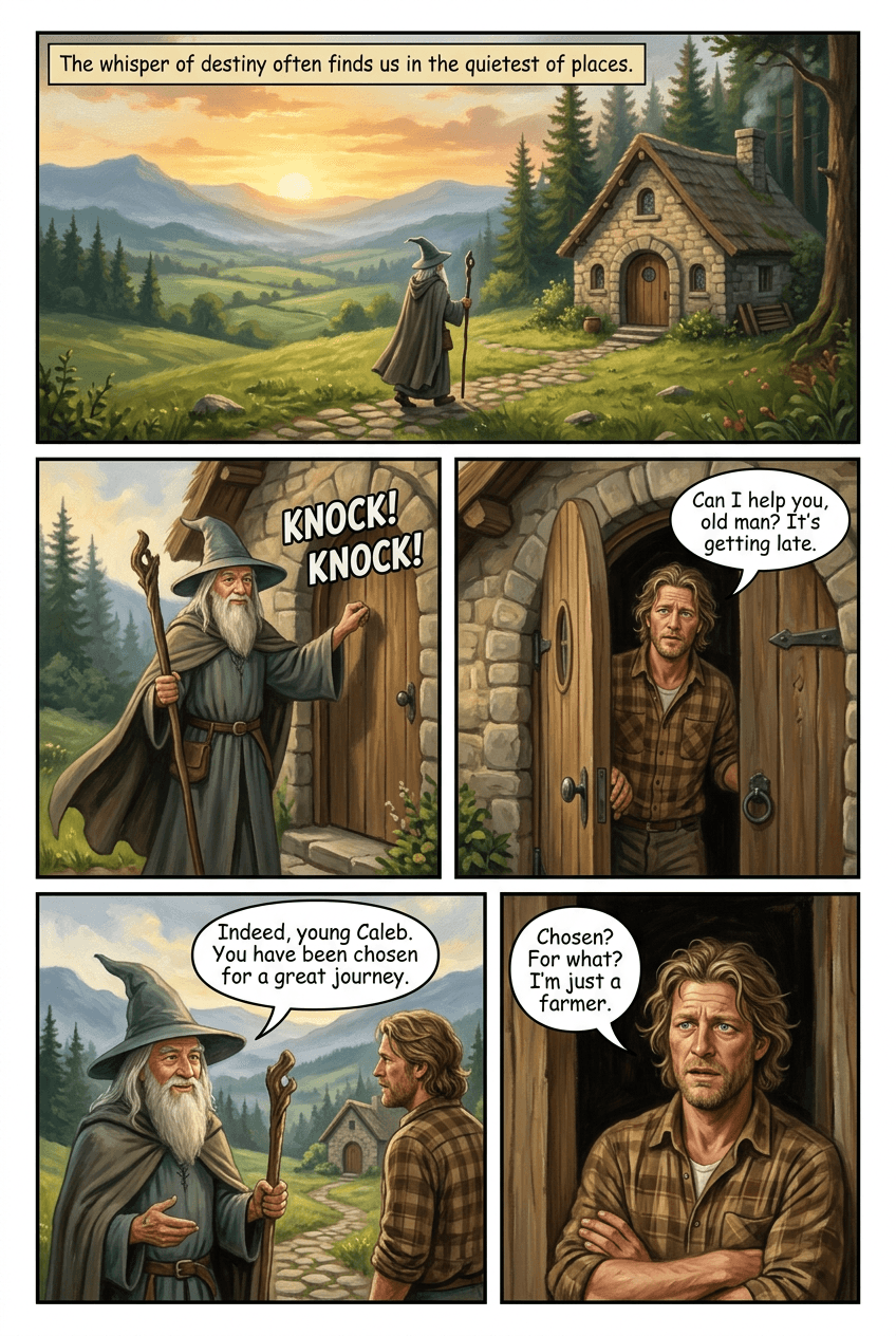 The Wizard of the Lonely Mountain, page 1 of 5, Fantasy Epic style
