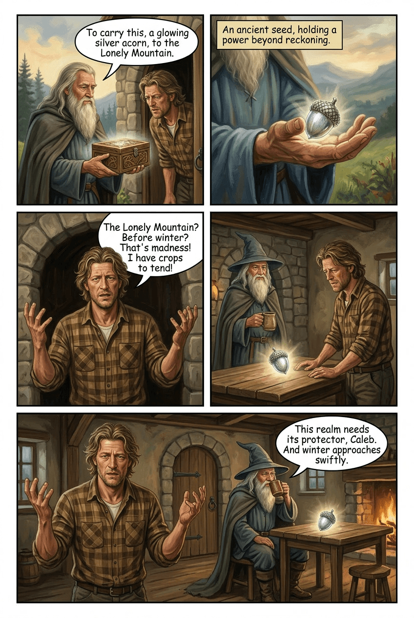 The Wizard of the Lonely Mountain, page 2 of 5, Fantasy Epic style