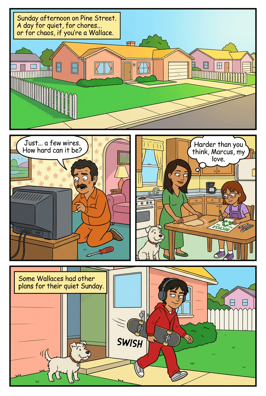 The Wallaces of Pine Street, page 1 of 5, Retro Pop style