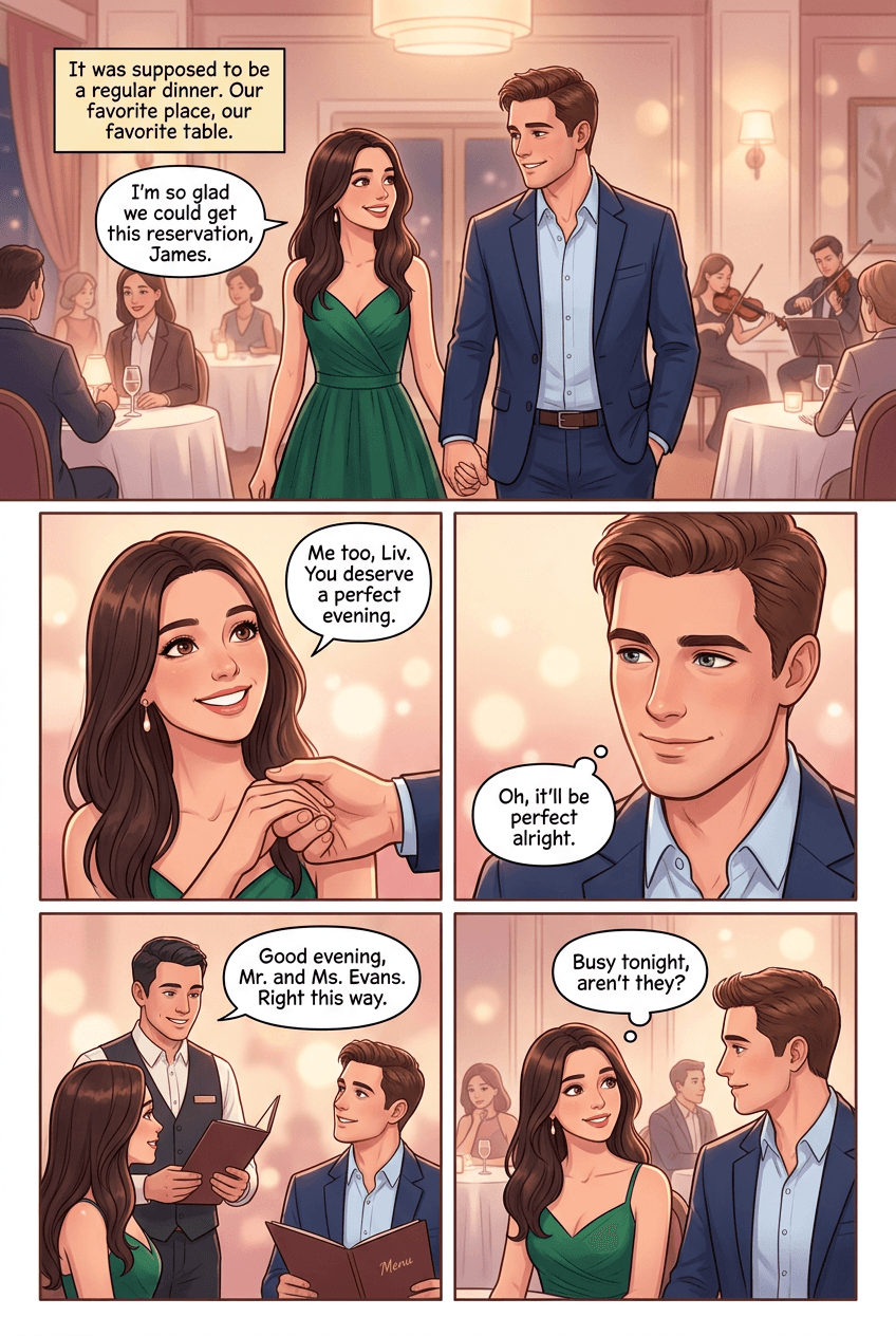 The Waiter Was In On It, page 1 of 5, Love Story style