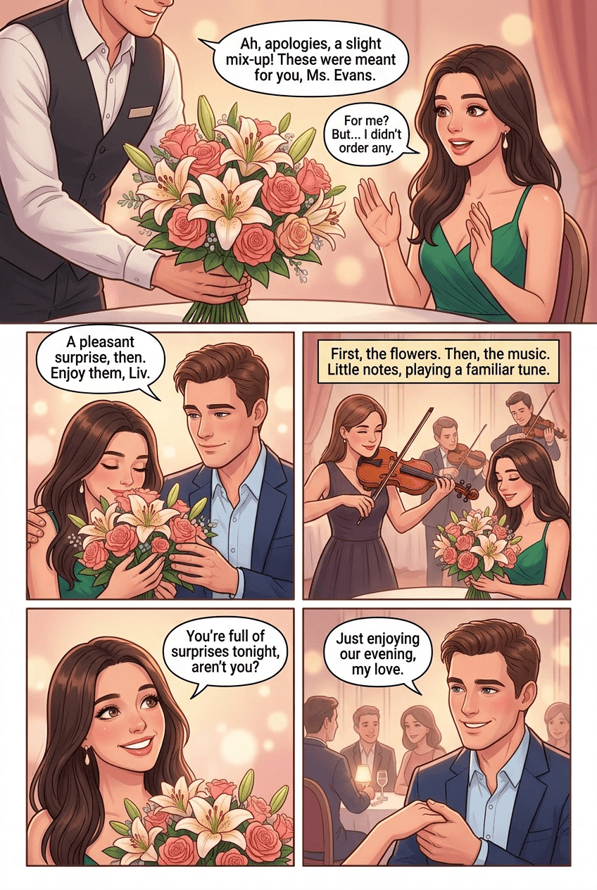 The Waiter Was In On It, page 2 of 5, Love Story style