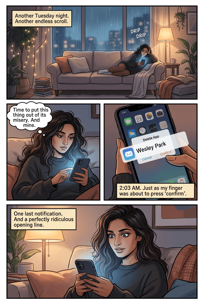 The Last Message at 2AM, page 1 of 5, Webtoon style