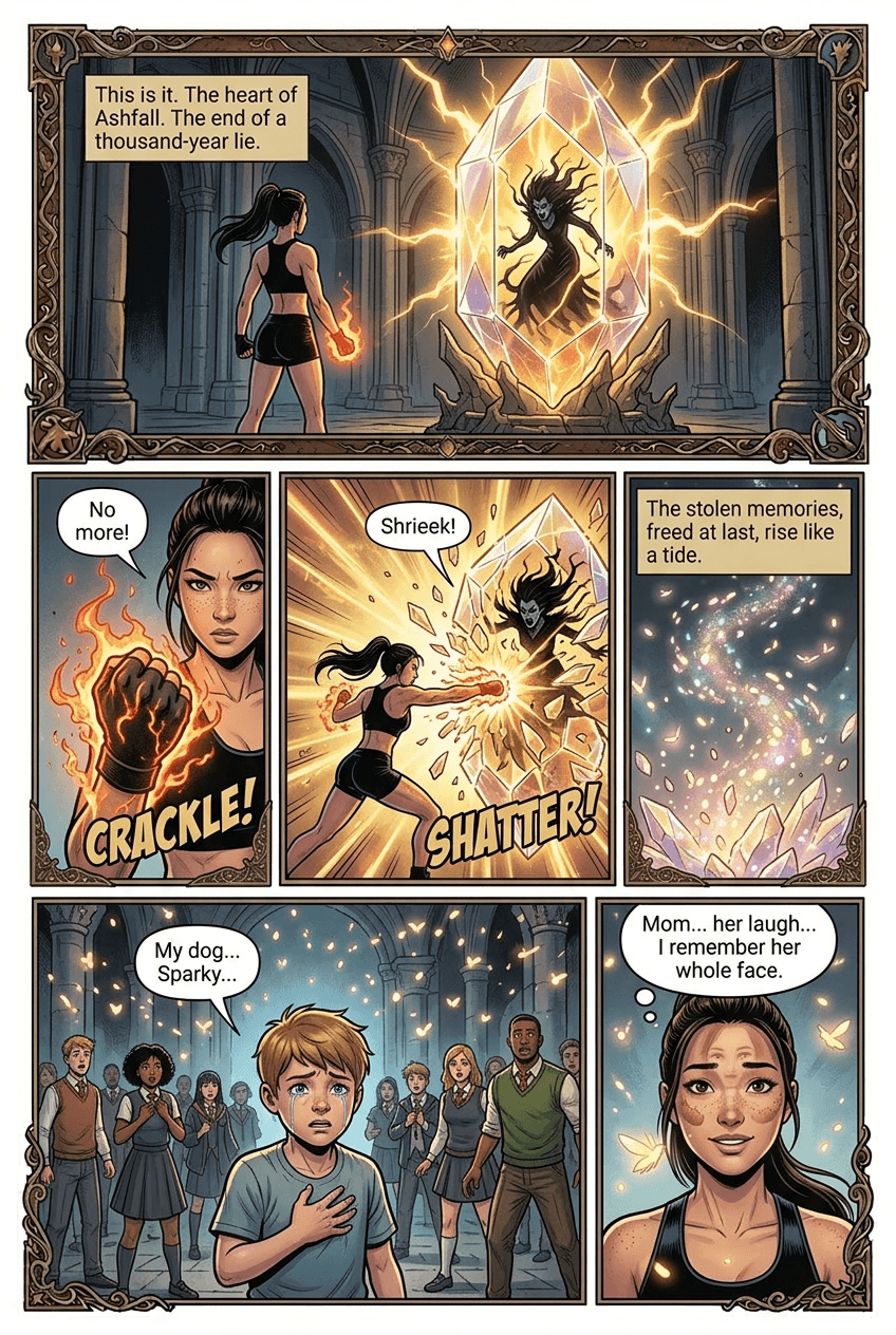 The School Wakes, page 5 of 8, Fantasy Epic style