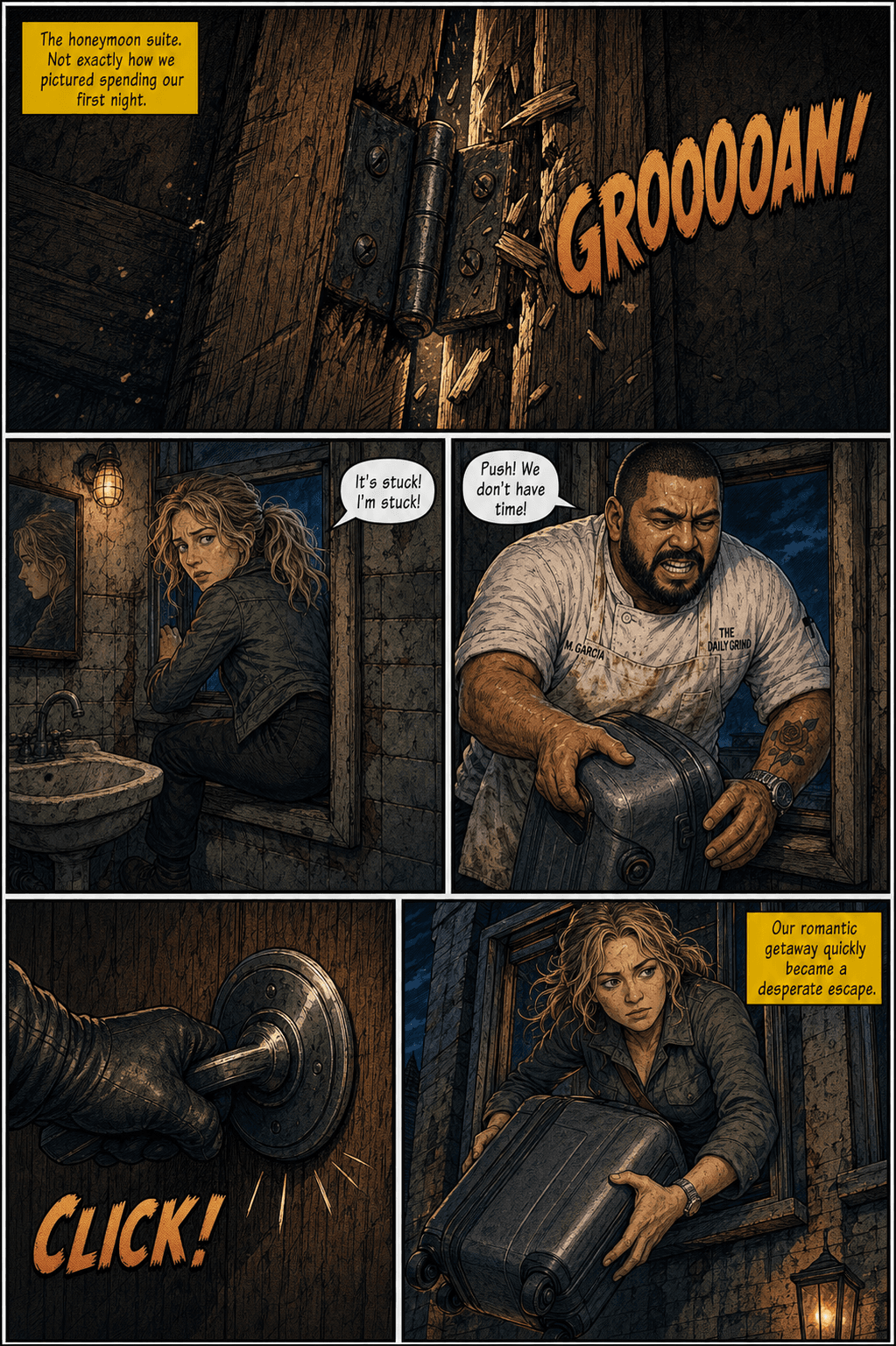 Room Service, page 1 of 8, Comic Book style