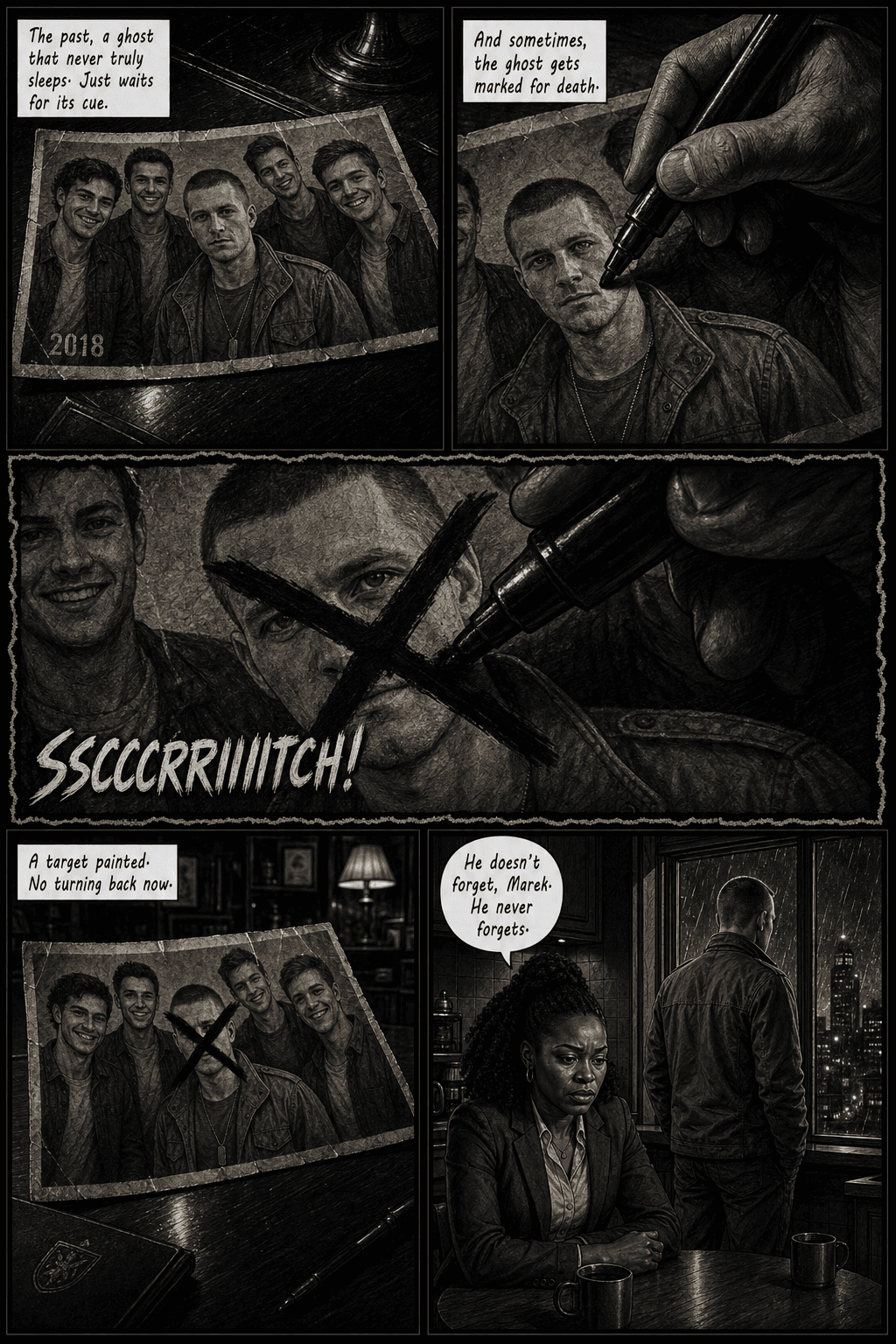 The Call, page 7 of 8, Noir style