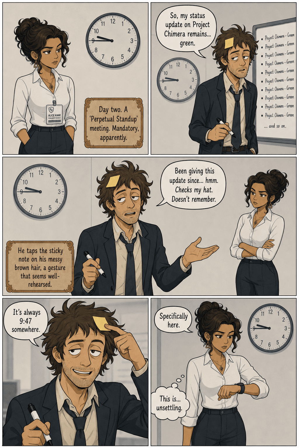 Always 9:47, page 2 of 8, Modern Cartoon style