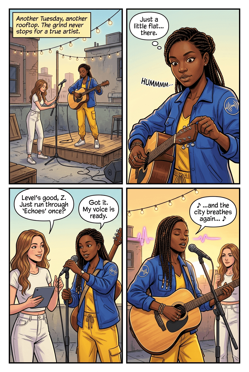 The Sound Weaver, page 1 of 5, Superhero style