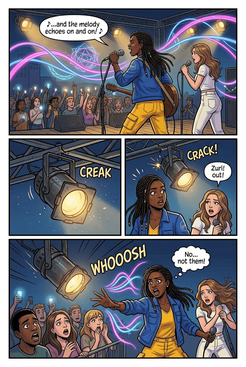 The Sound Weaver, page 3 of 5, Superhero style