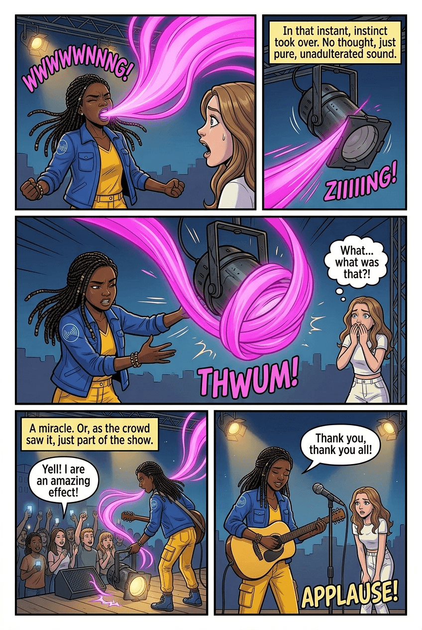 The Sound Weaver, page 4 of 5, Superhero style