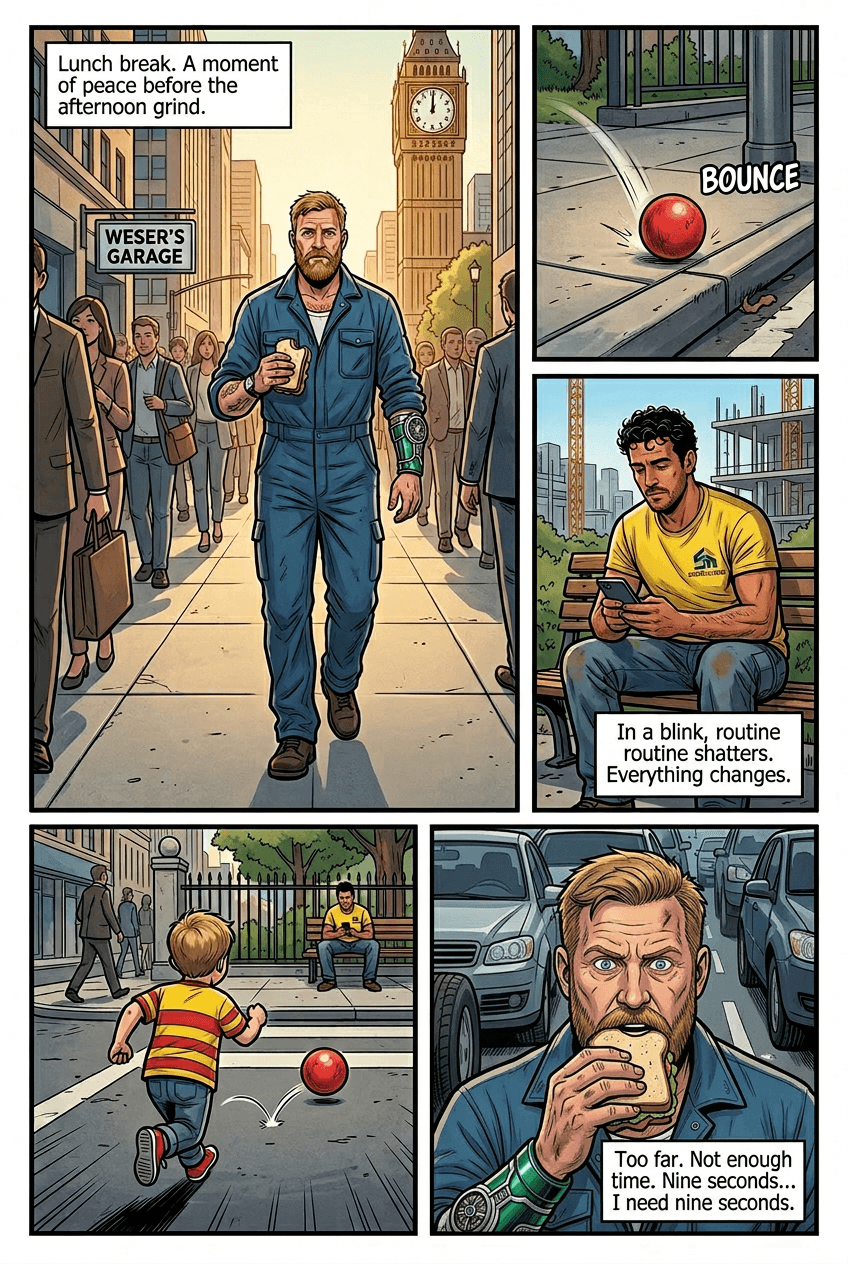 Nine Seconds, page 2 of 5, Superhero style