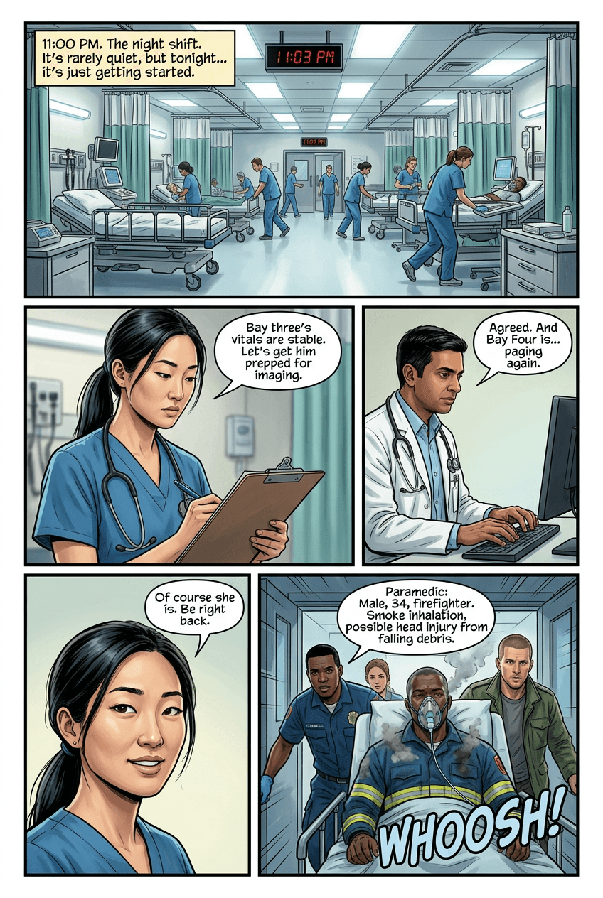 The Longest Night Shift, page 1 of 5, Slice of Life style