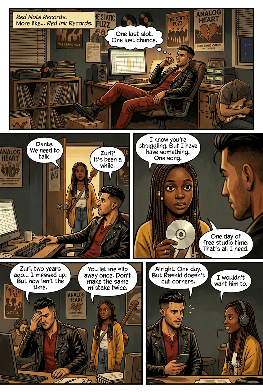 The Demo Tape, page 1 of 5, Graphic Novel style