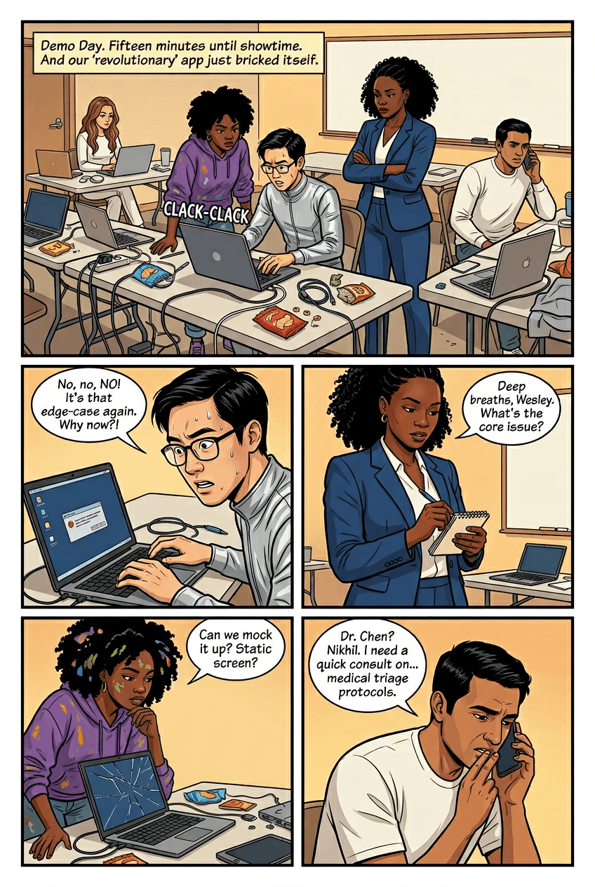 Demo Day, page 1 of 5, Comic Book style