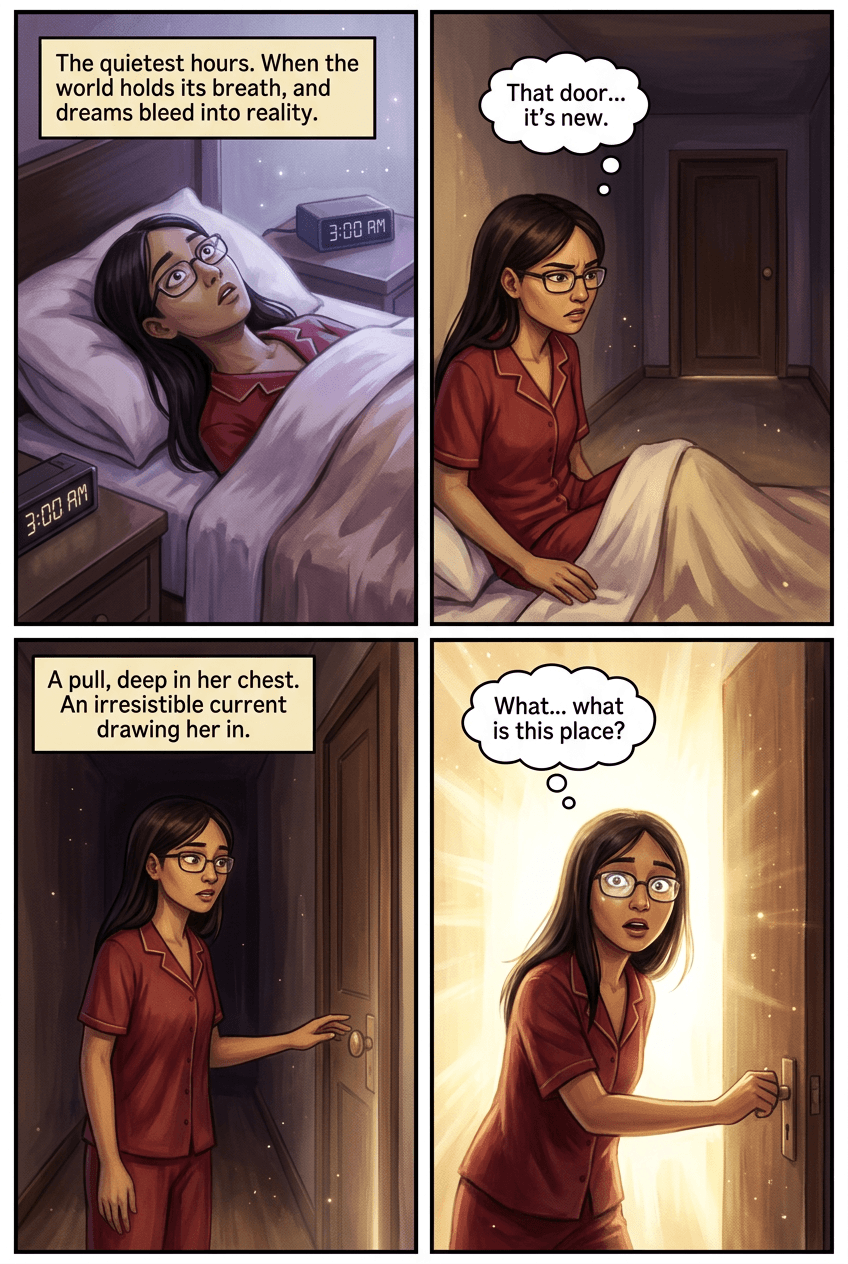 The Library at the End of the Hallway, page 1 of 5, Watercolor style