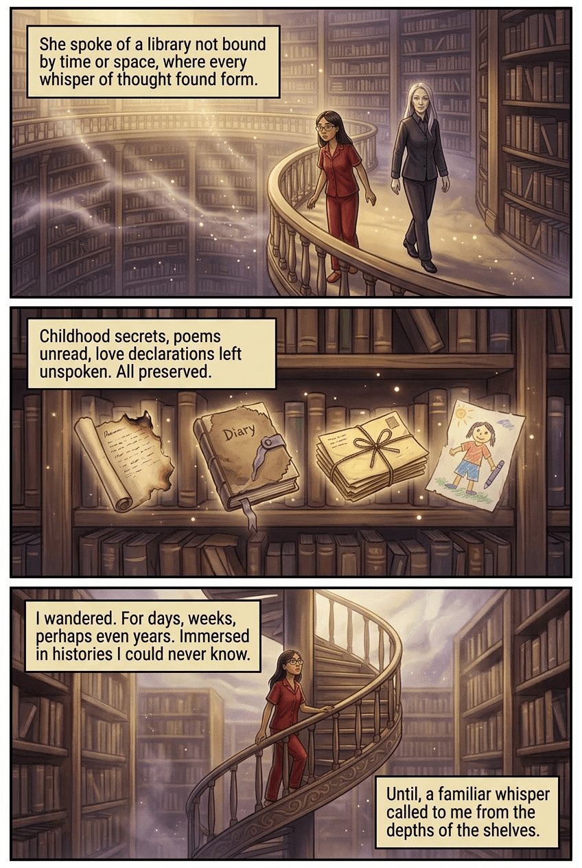 The Library at the End of the Hallway, page 3 of 5, Watercolor style