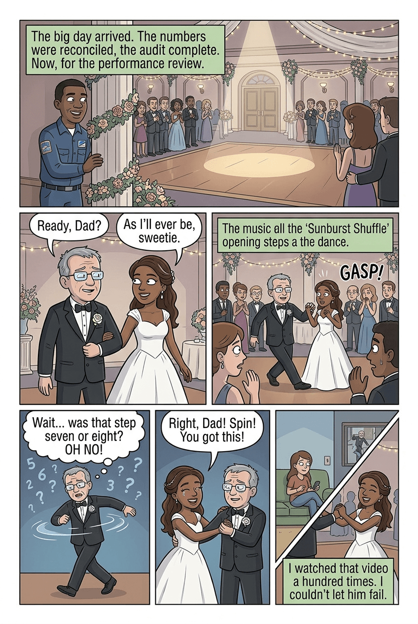 Dad's Secret Shuffle, page 9 of 10, Modern Cartoon style