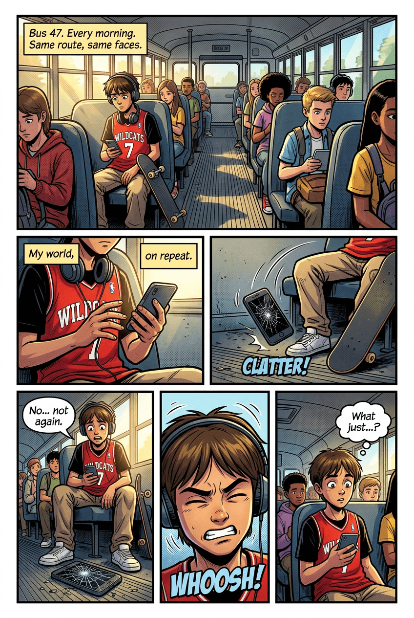 The Kid on Bus 47, page 1 of 10, Comic Book style