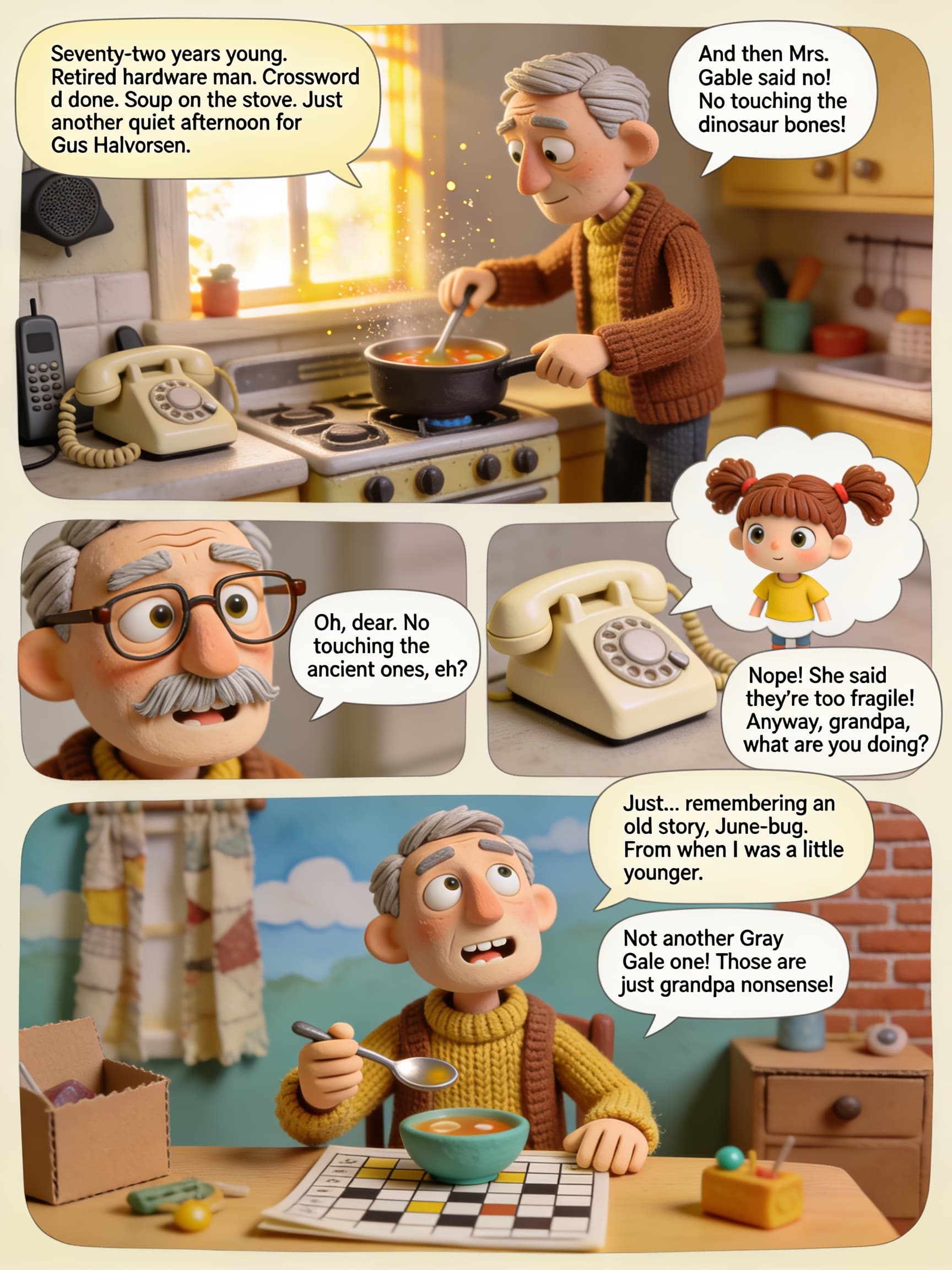 Grandpa's Cape, page 1 of 10, Claymation style