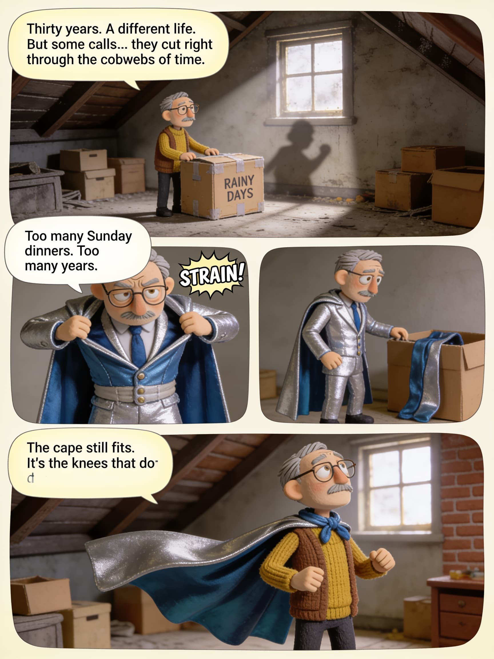 Grandpa's Cape, page 3 of 10, Claymation style