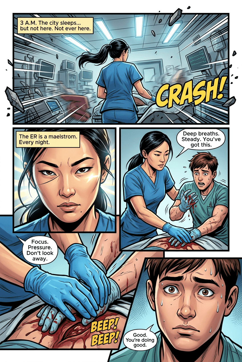 Night Shift, page 1 of 10, Superhero style
