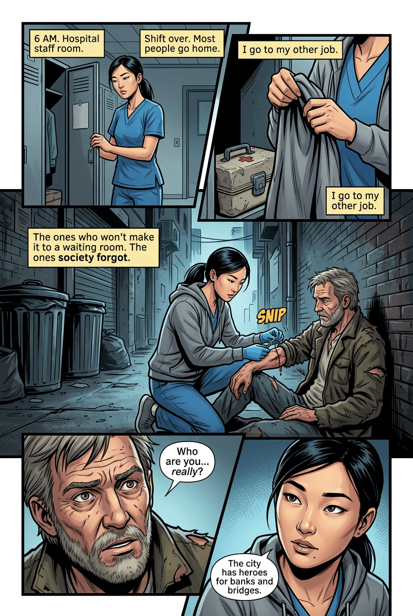 Night Shift, page 2 of 10, Superhero style