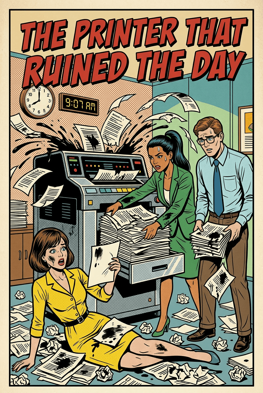 The Printer That Ruined the Day, a 5-page comic made with Comikaze