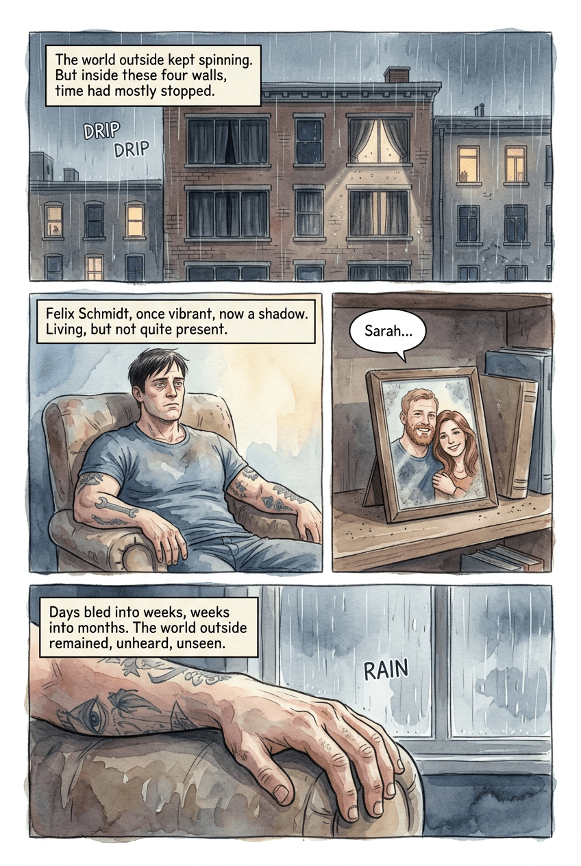 Three Legs and a Door, page 1 of 5, Watercolor style