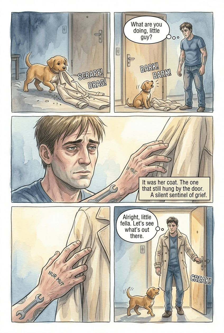 Three Legs and a Door, page 4 of 5, Watercolor style
