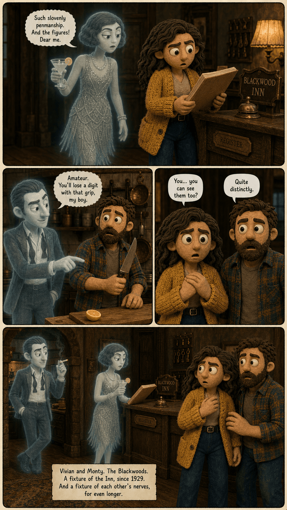 Check-In, page 3 of 9, Claymation style