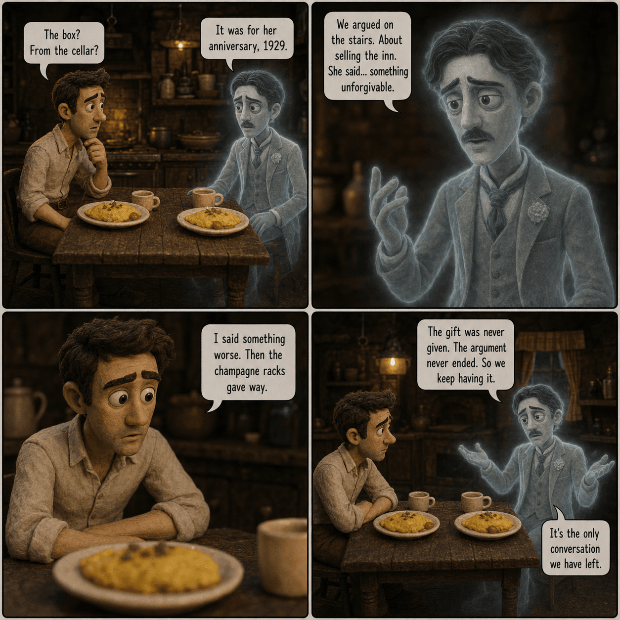 The Music Box, page 2 of 8, Claymation style