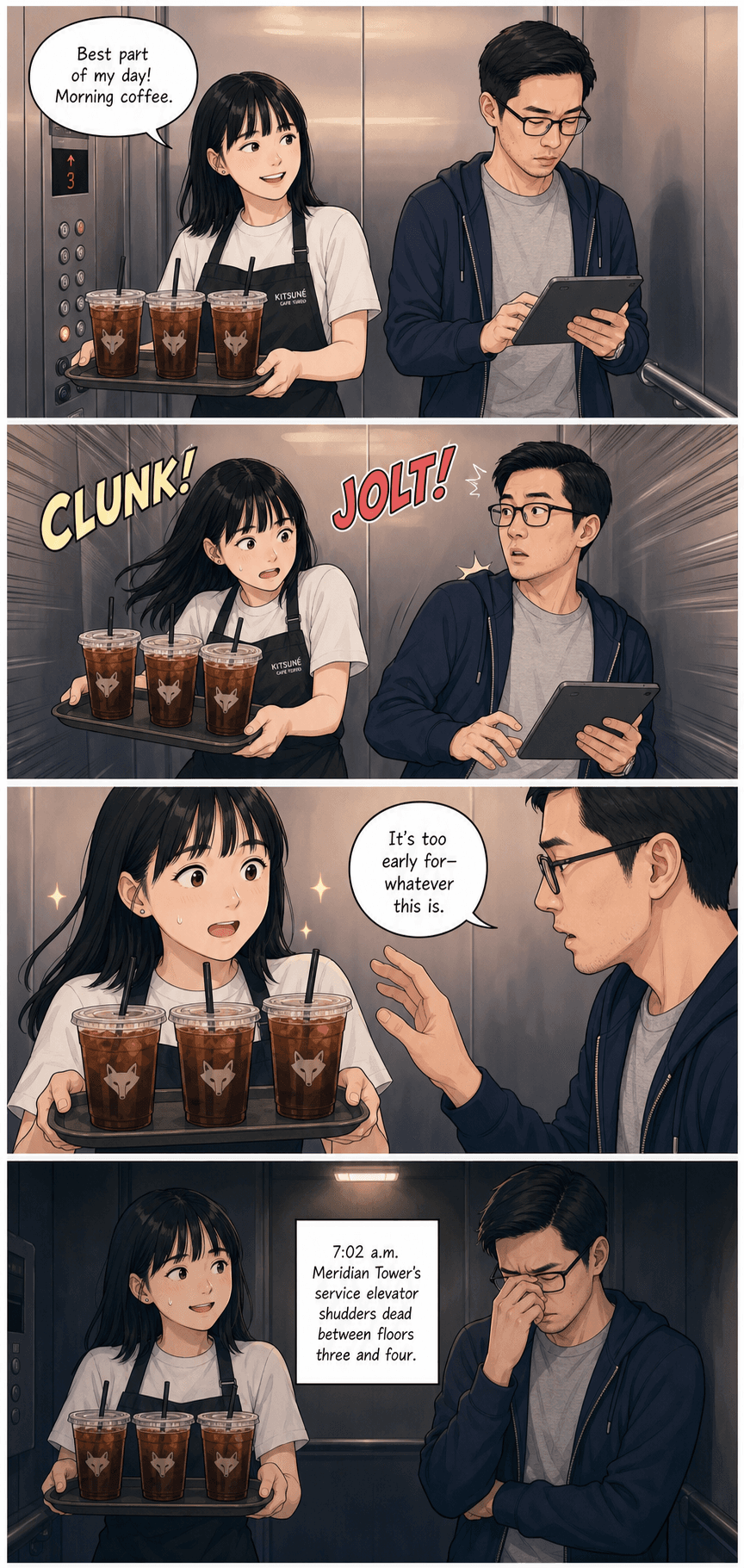 Out of Service, page 1 of 9, Webtoon style
