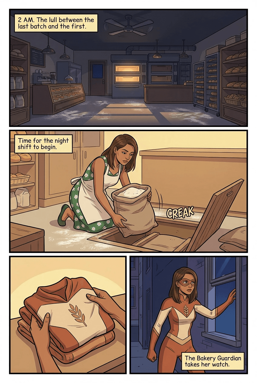 The Bakery Guardian, page 2 of 5, Superhero style