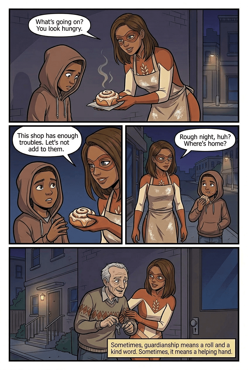 The Bakery Guardian, page 4 of 5, Superhero style